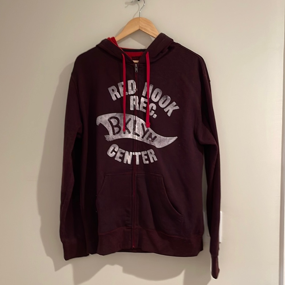Brookline Athletics Zip-up hoody. Burgundy w/ soft red inside.  Sz L